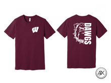 Load image into Gallery viewer, Youth &quot;Dawgs&quot; &amp; W Maroon Tee
